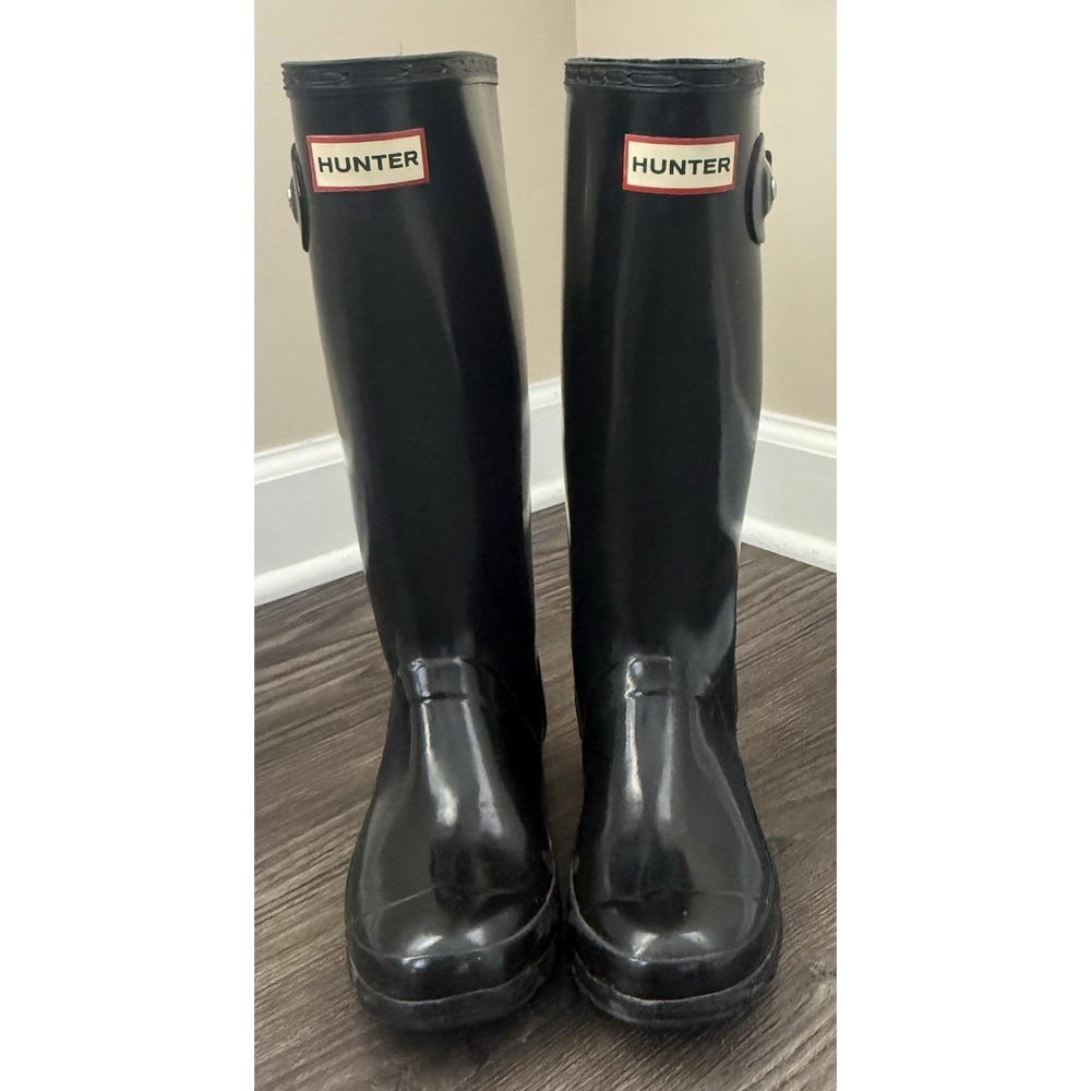Hunter Original Tall Gloss Rain Boots Black Waterproof Rubber Boys 5 Girls 6